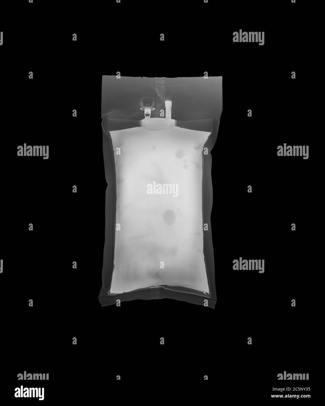 Saline bag, X-ray. Stock Photo
