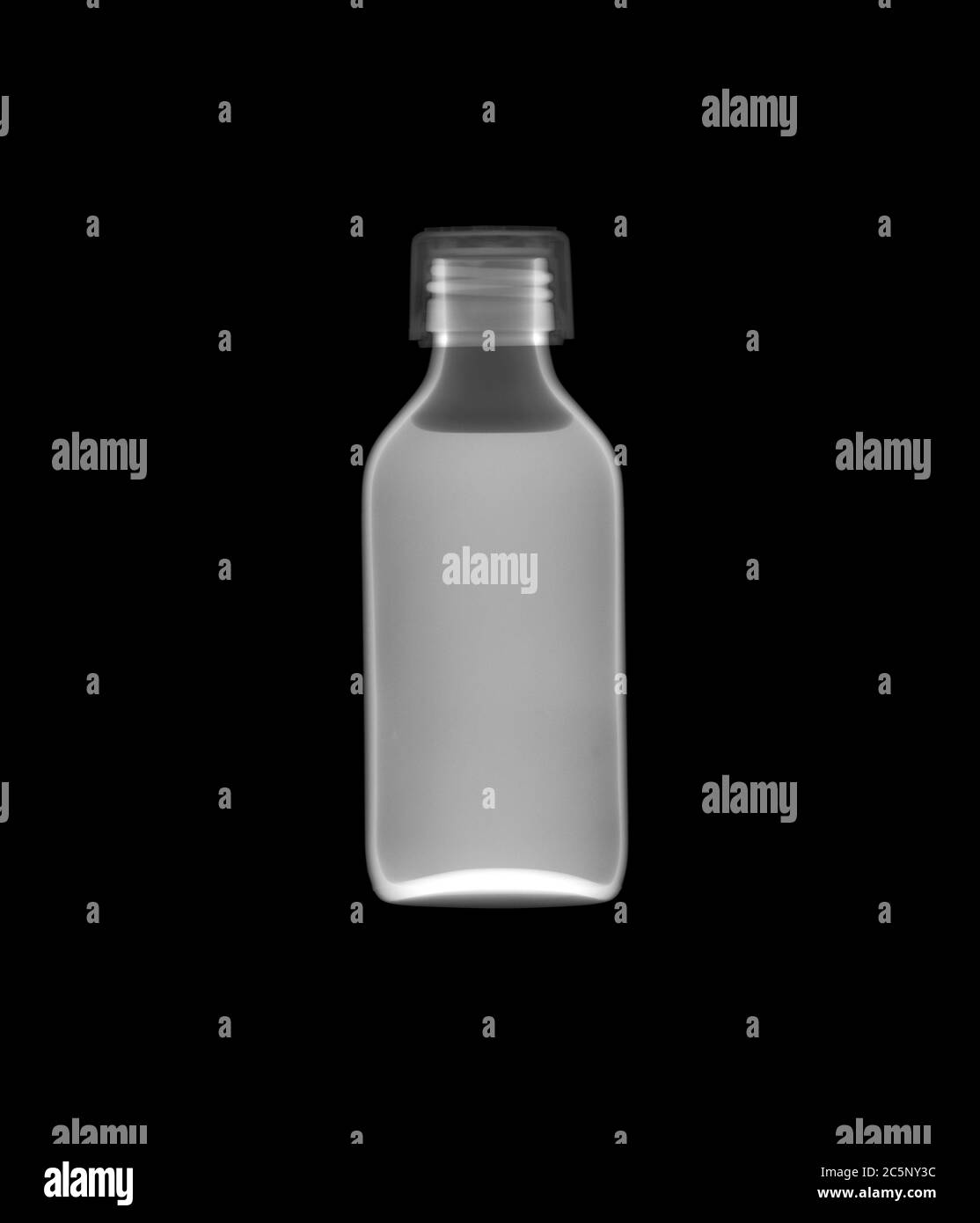 Glass medicine bottle, X-ray. Stock Photo