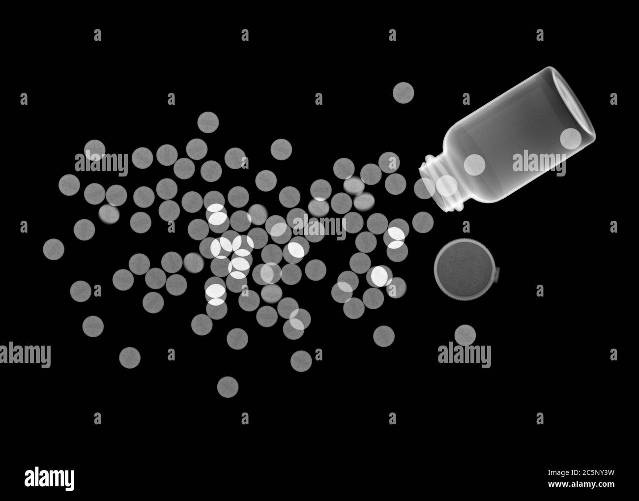 Spilt bottle of pills, Xray Stock Photo Alamy