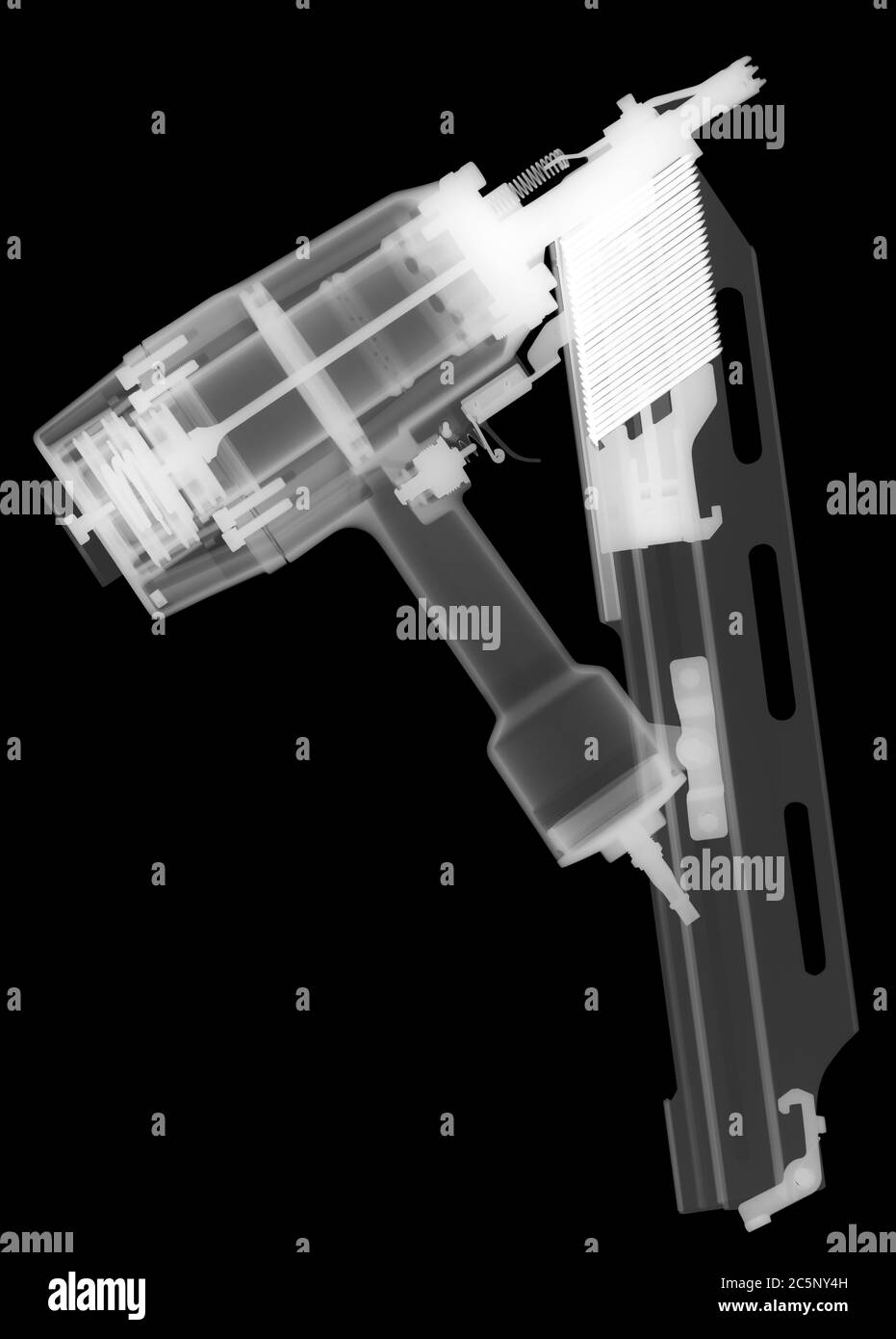 Large nail gun, X-ray. Stock Photo