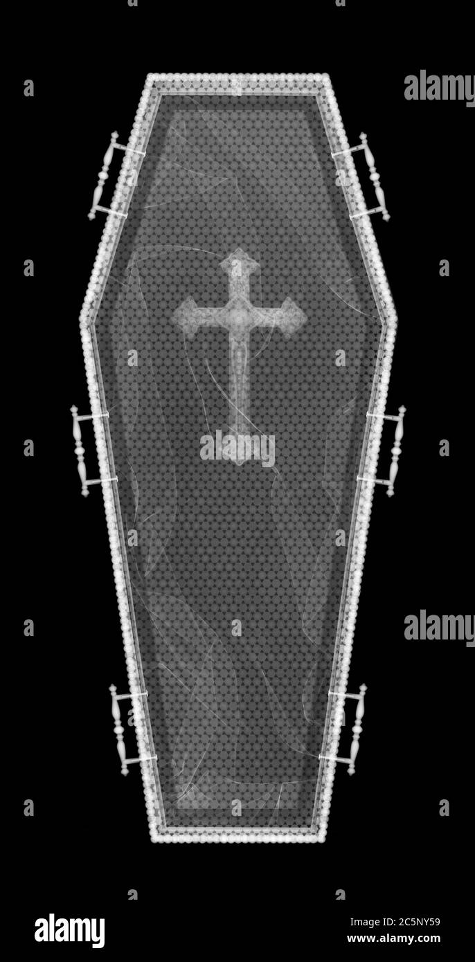 Euro coin coffin, X-ray. Stock Photo