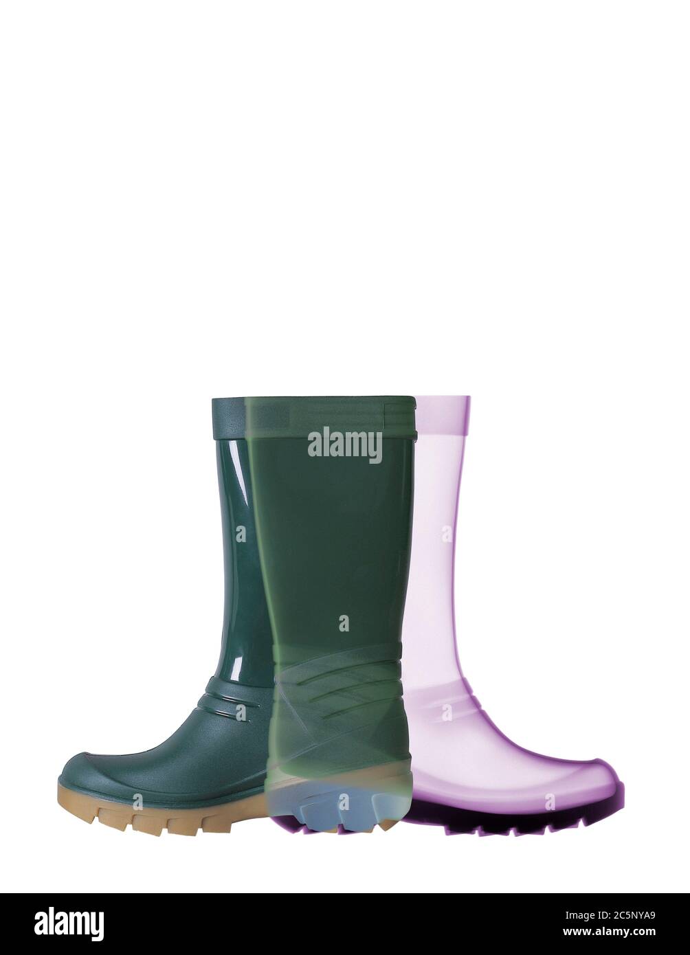 Wellington boots, coloured X-ray. Stock Photo