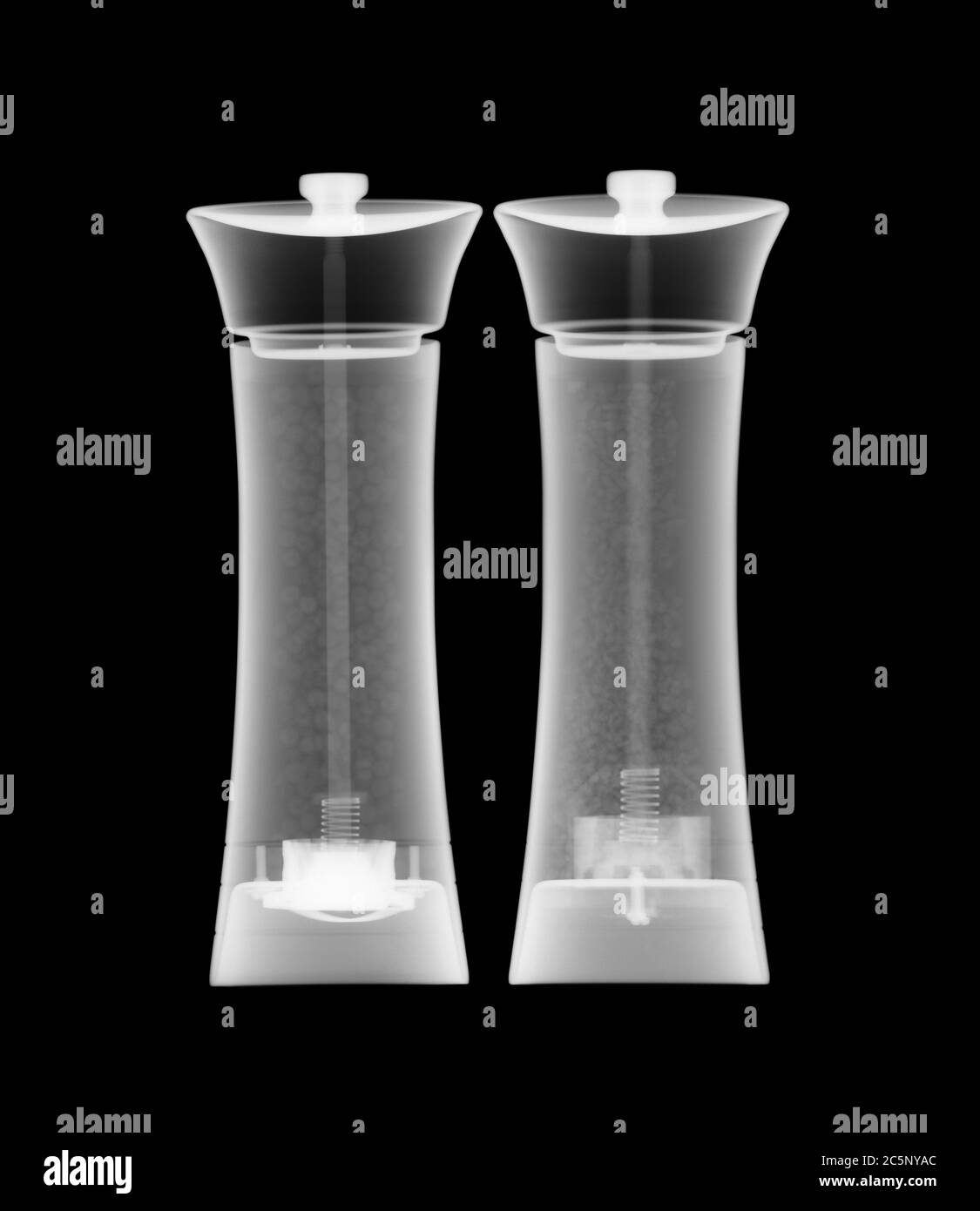 Salt and pepper grinding mills, X-ray. Stock Photo