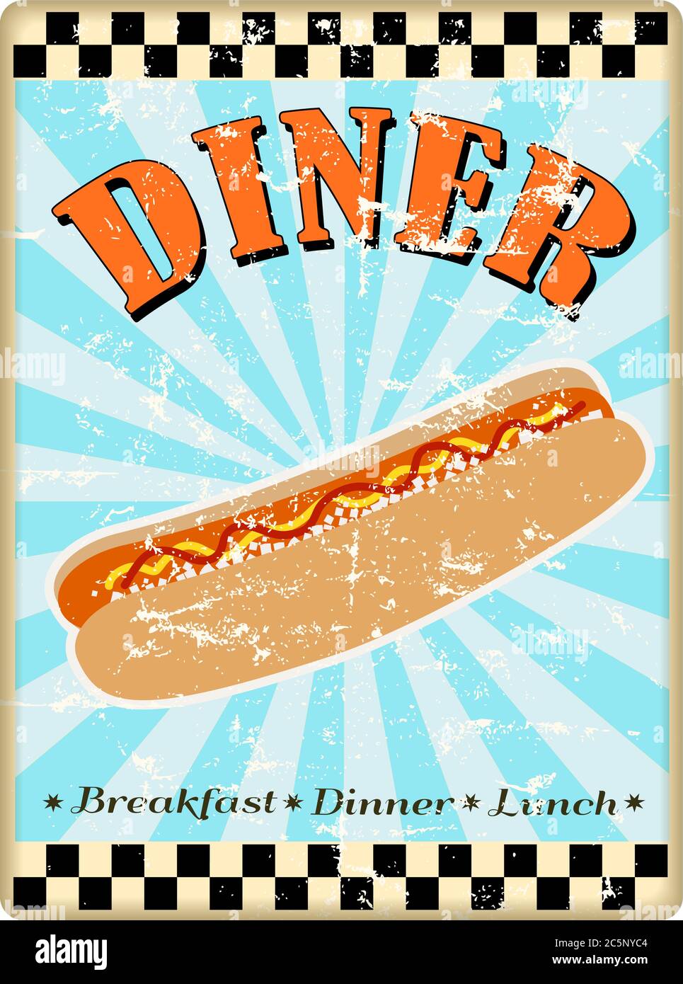 retro hot dog diner sign, worn and weathered, vector eps Stock Vector