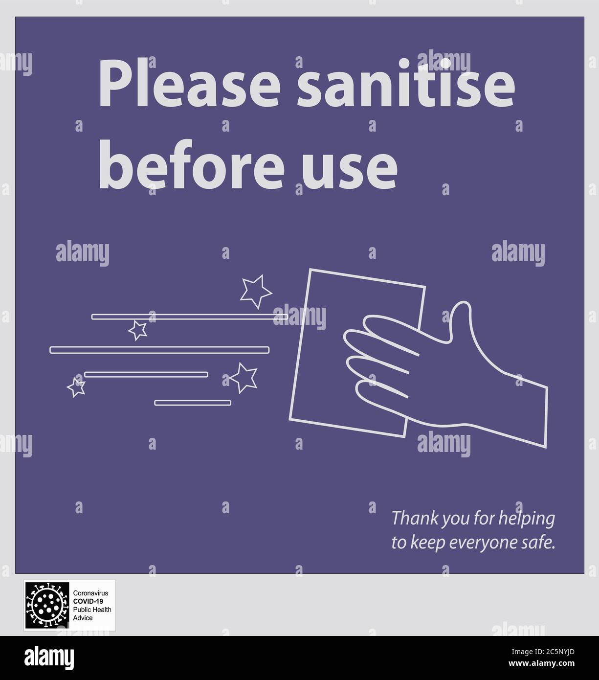 Information board regarding disinfection before use Stock Vector