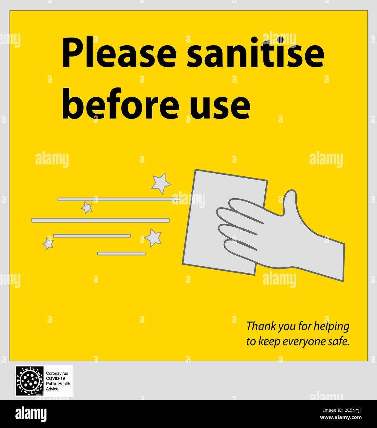 Information board regarding disinfection before use Stock Vector