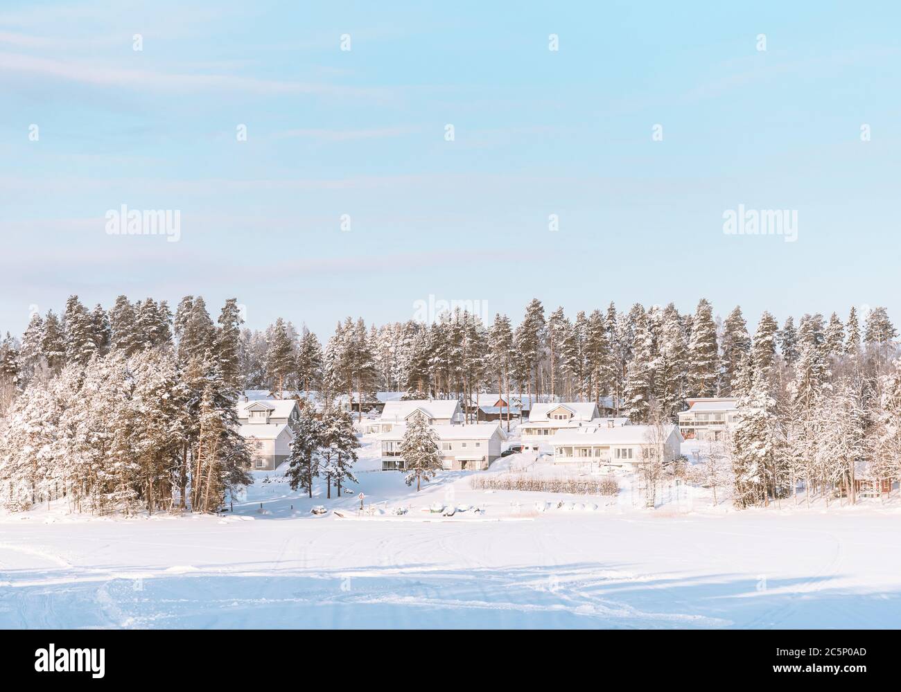 Typical Finnish village in Central Finland at winter Stock Photo