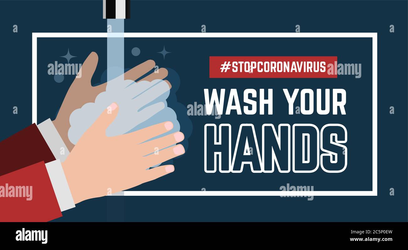 Wash your hand. Vector flat illustration on blue background Stock Vector