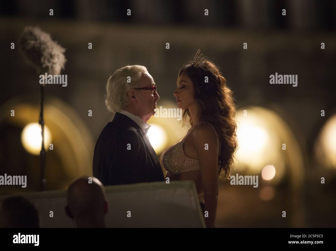 VENICE, ITALY 01 JULY 2014: Mădălina Diana Ghenea and Michael Caine during the recording of the movie 'Youth' in Venice, Italy Stock Photo