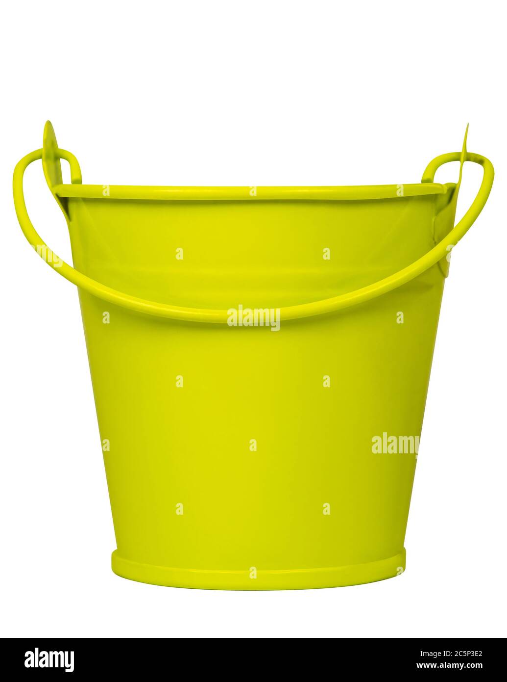 Empty yellow bucket isolated on white. Clipping path included Stock