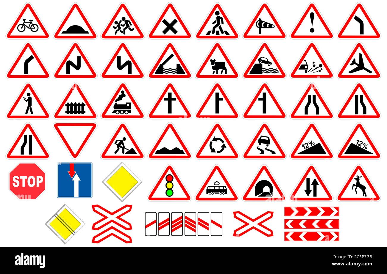 Road Traffic Signs Collections Isolated On White Illustration Stock