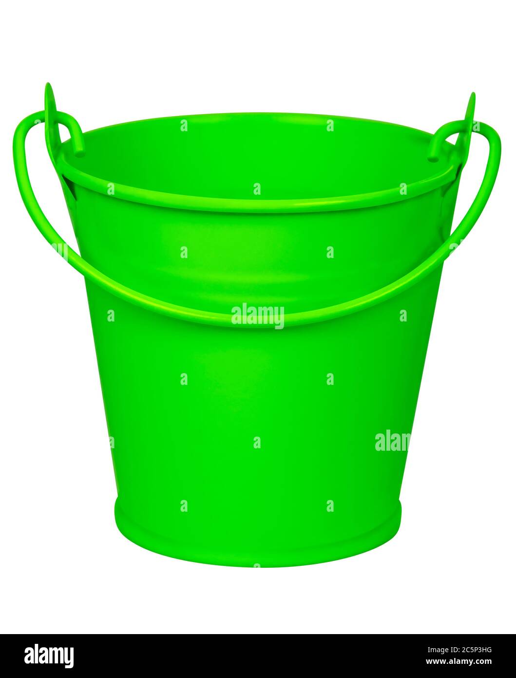 Empty green bucket isolated on white. Clipping path included Stock