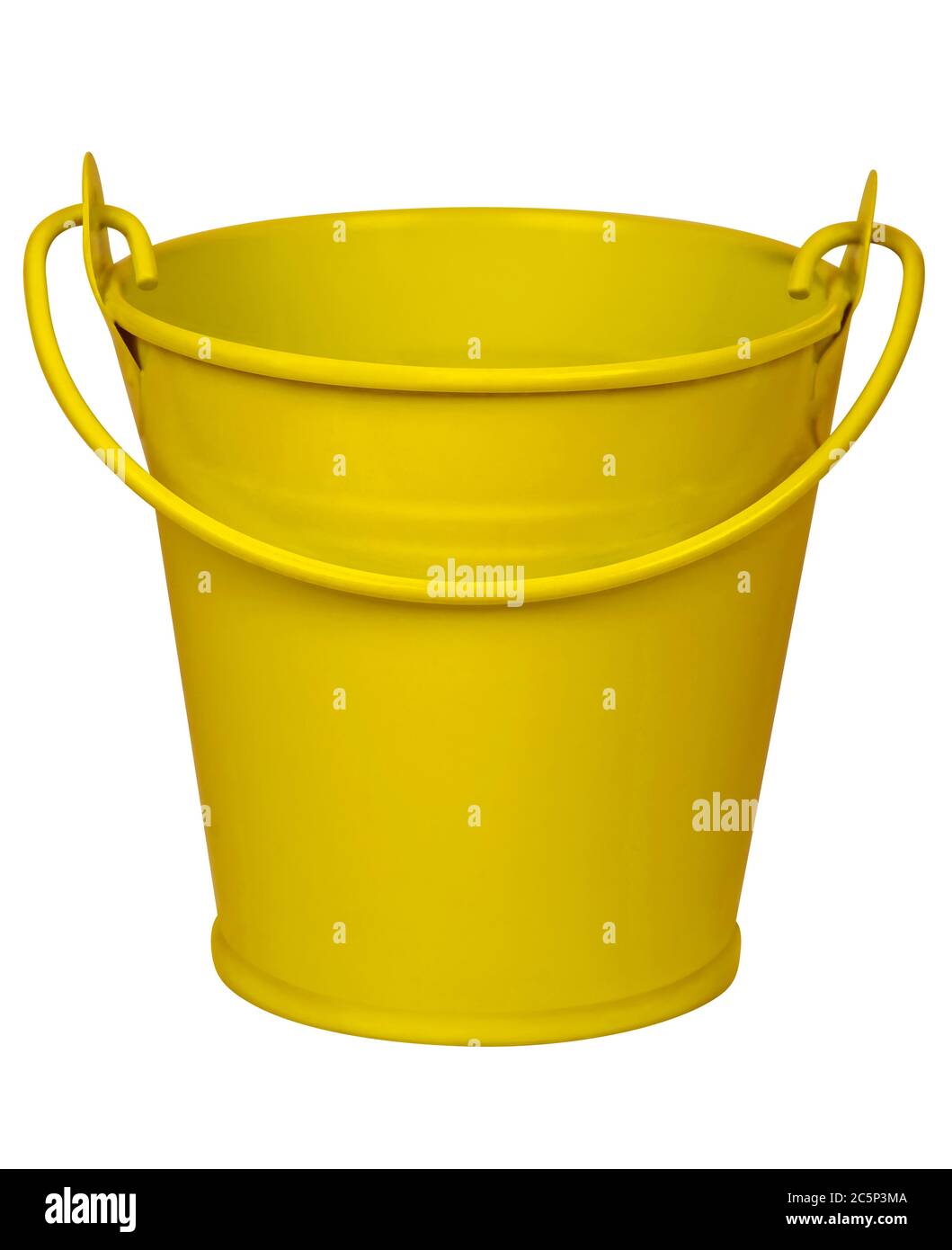 Empty yellow bucket isolated on white. Clipping path included Stock
