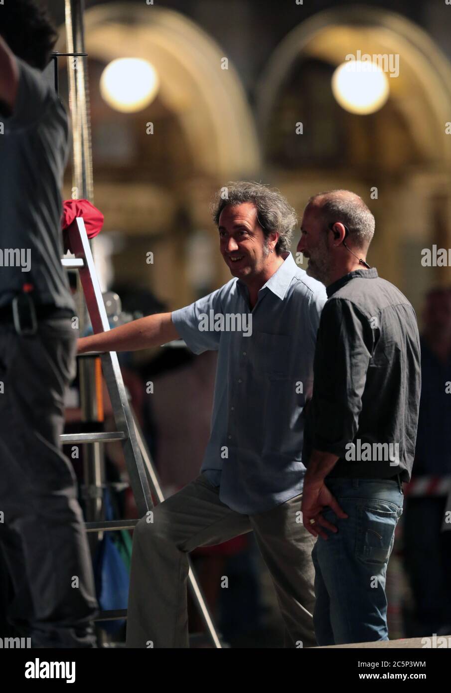 VENICE, ITALY 01 JULY 2014: Paolo Sorrentino during the recording of the movie 'Youth' the new movie from Oscar-winning 2014 director in Venice, Italy Stock Photo