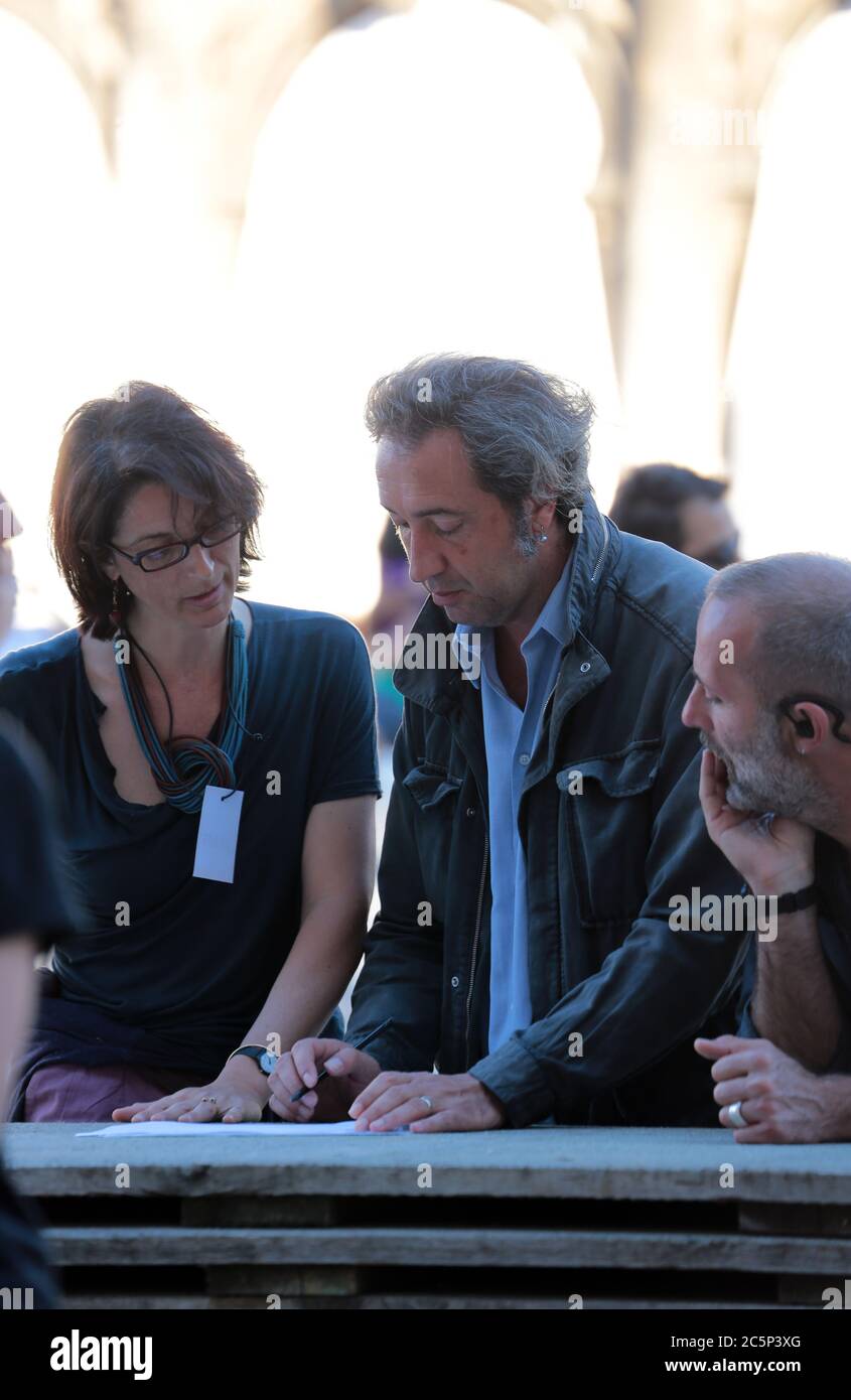 VENICE, ITALY 01 JULY 2014: Paolo Sorrentino during the recording of the movie 'Youth' the new movie from Oscar-winning 2014 director in Venice, Italy Stock Photo