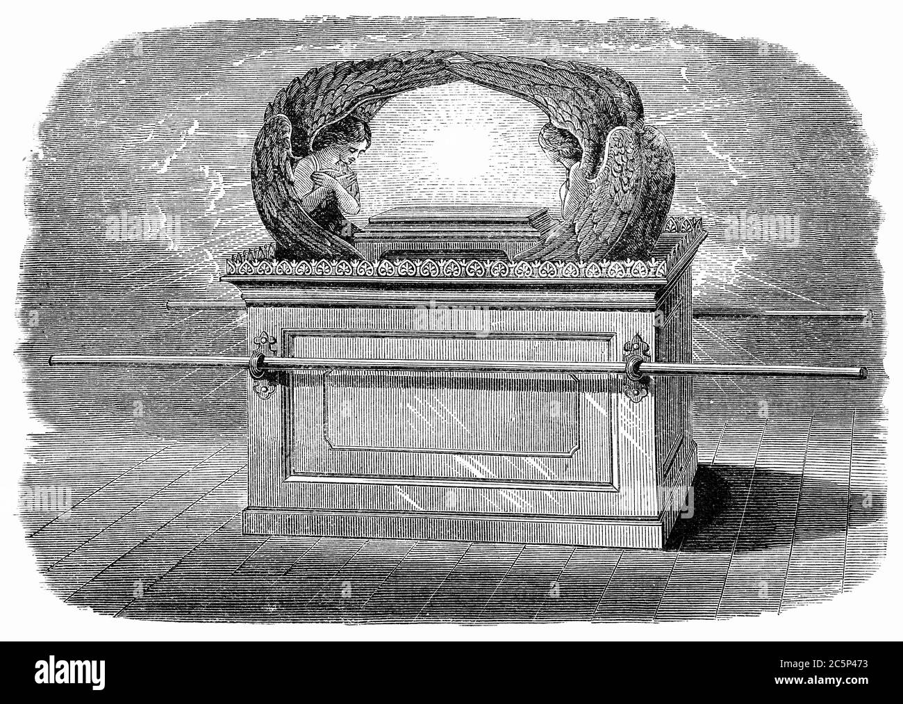An engraved vintage illustration image of  the  Ark of the Covenant of the Old Testament Bible from a Victorian book dated 1883 that is no longer in c Stock Photo