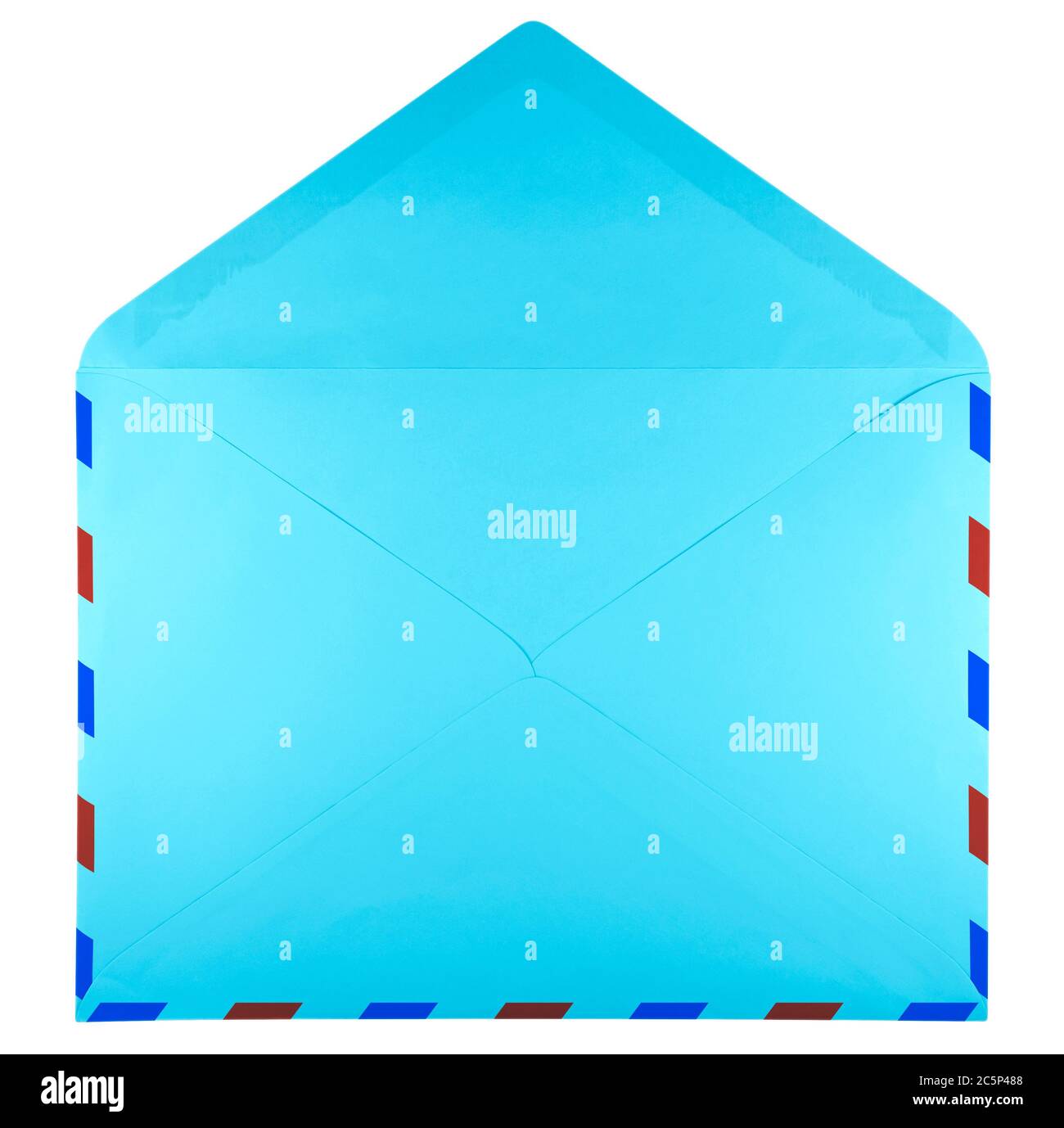 Blank open light blue envelope isolated on white background with ...