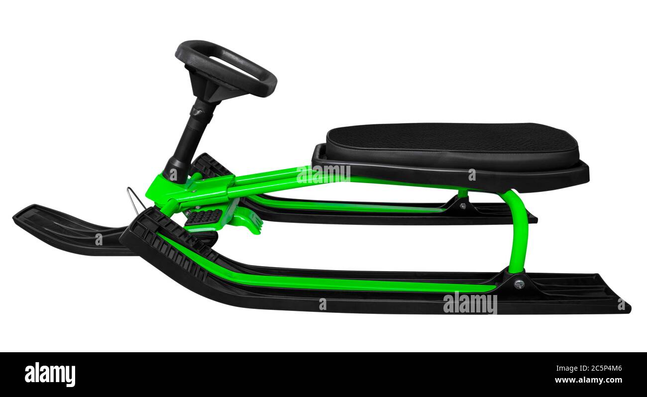 Green snow sledge isolated on white background. Clipping path included