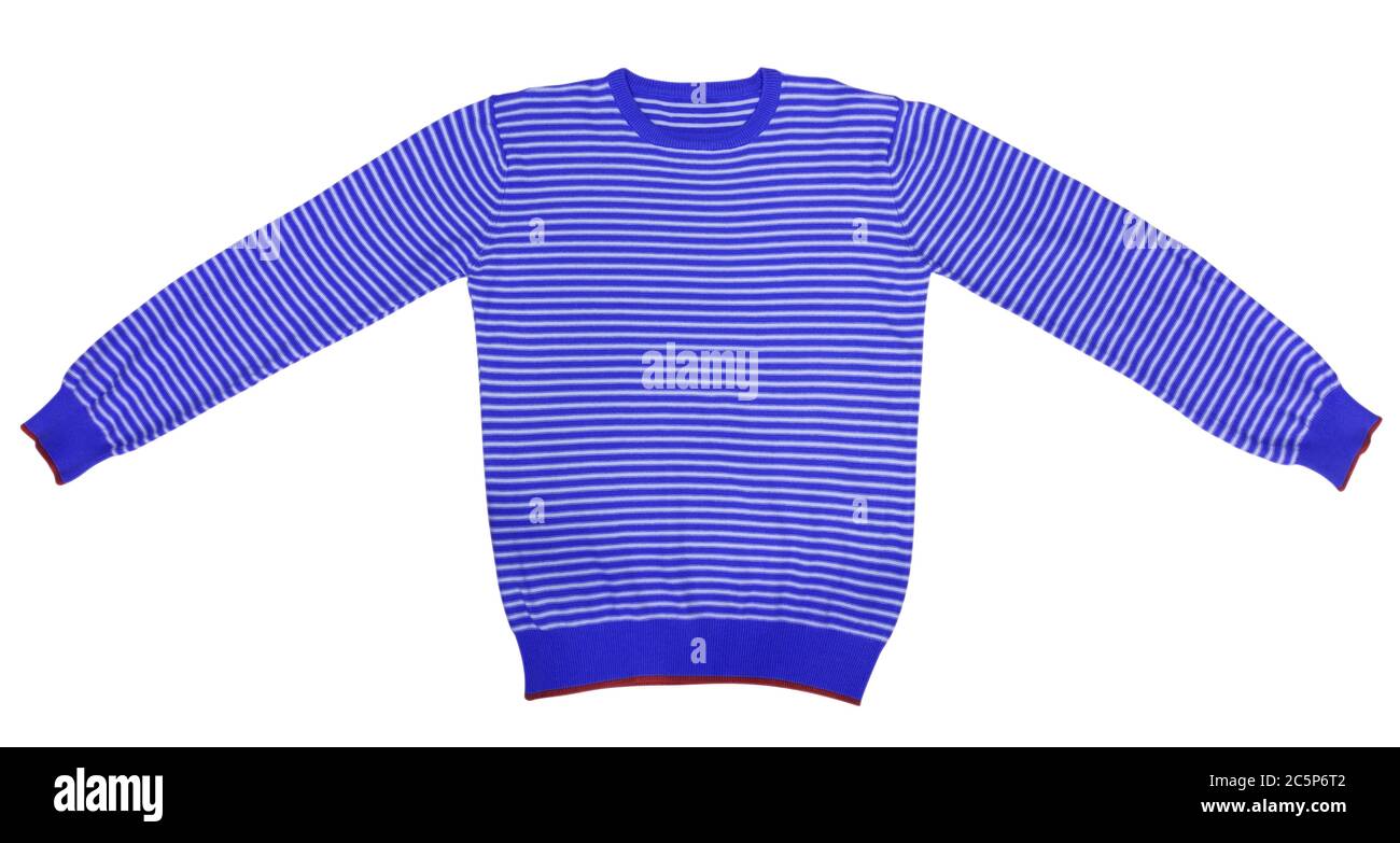 Dark blue and white striped long sleeve t-shirt isolated on white ...