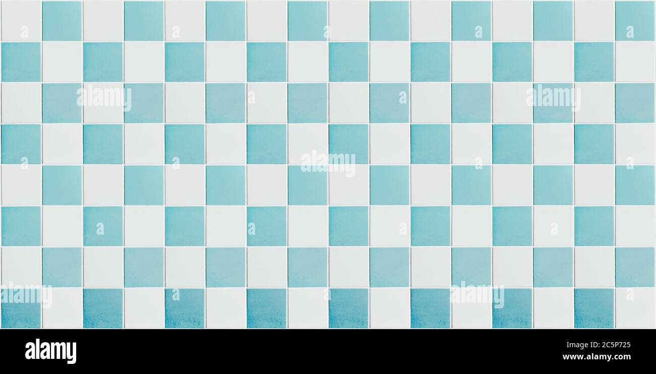 blue, white tile background, tiled checkered pattern - Stock Photo