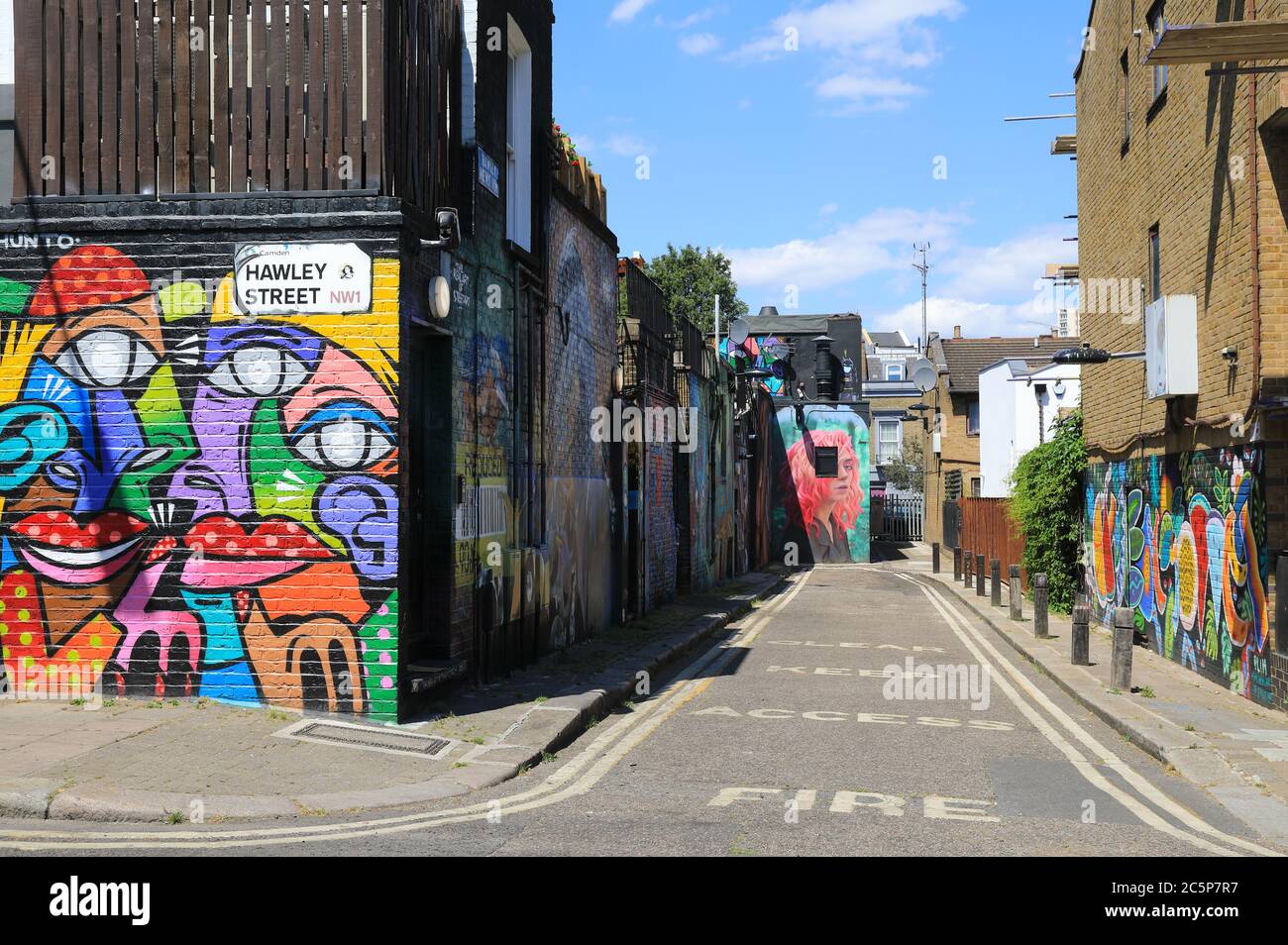 Colourful murals on Hawley Street in Camden Town, north London, UK Stock Photo