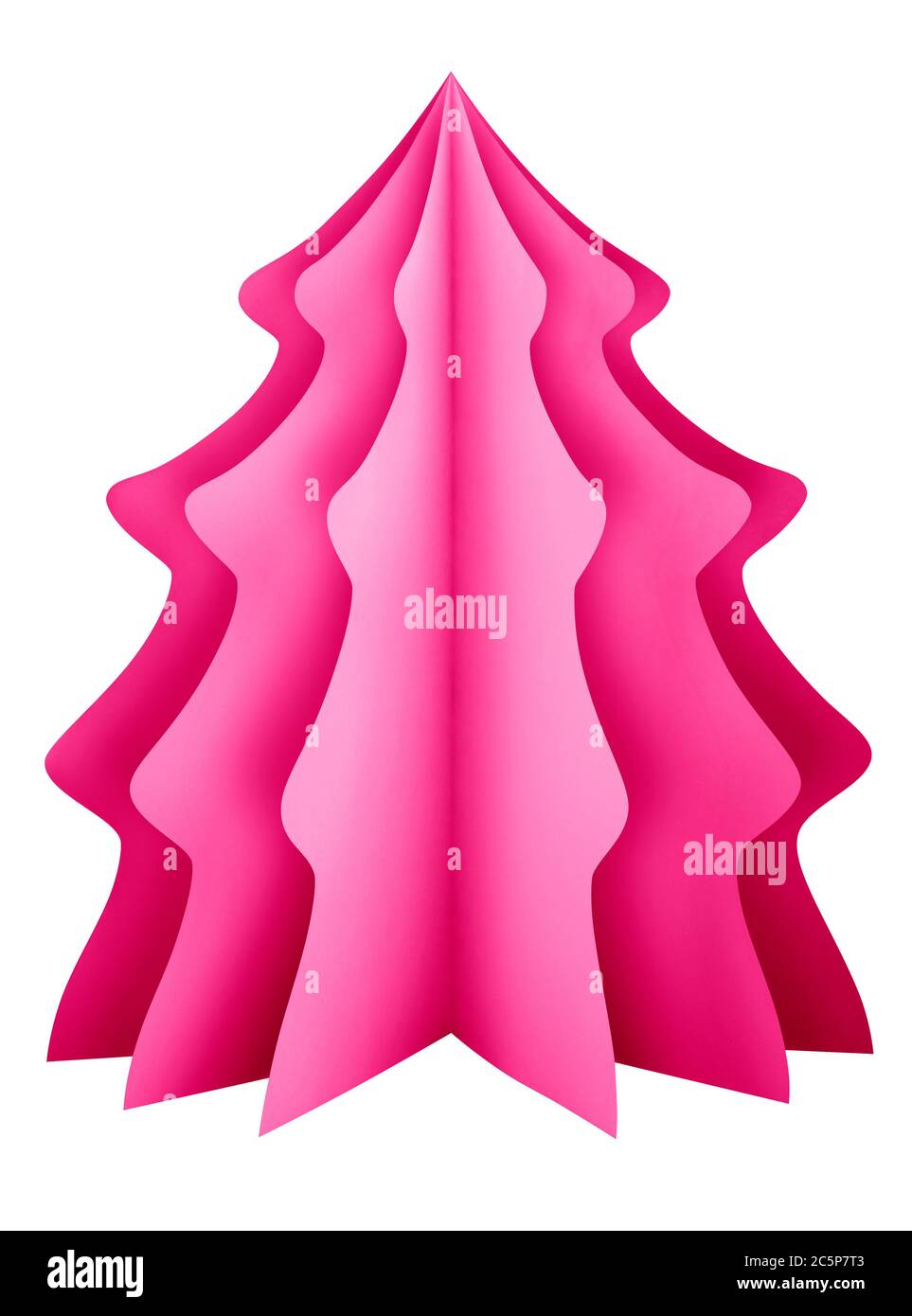 Pink Christmas tree made of paper isolated on white. Clipping path ...