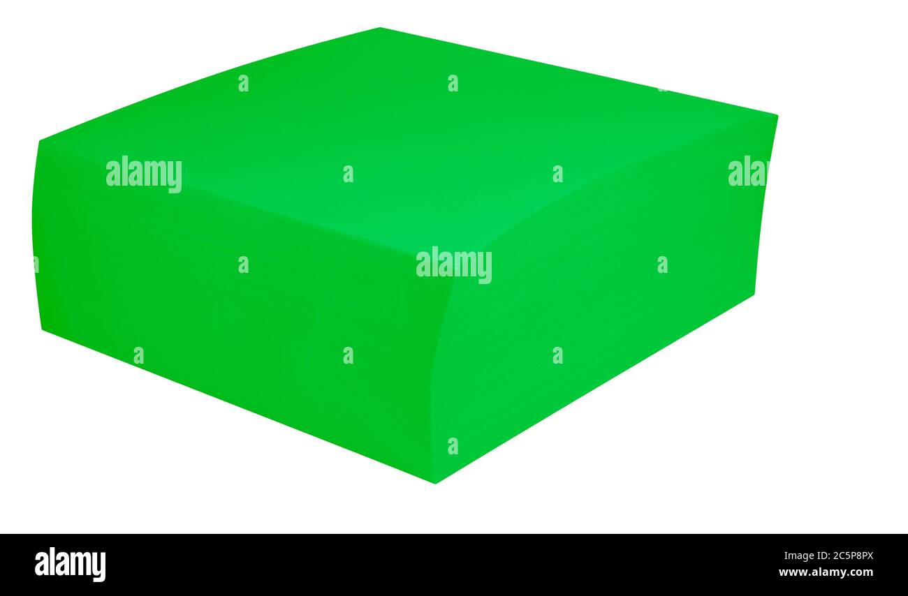 A block of green notepads, isolated on white. Clipping path included ...