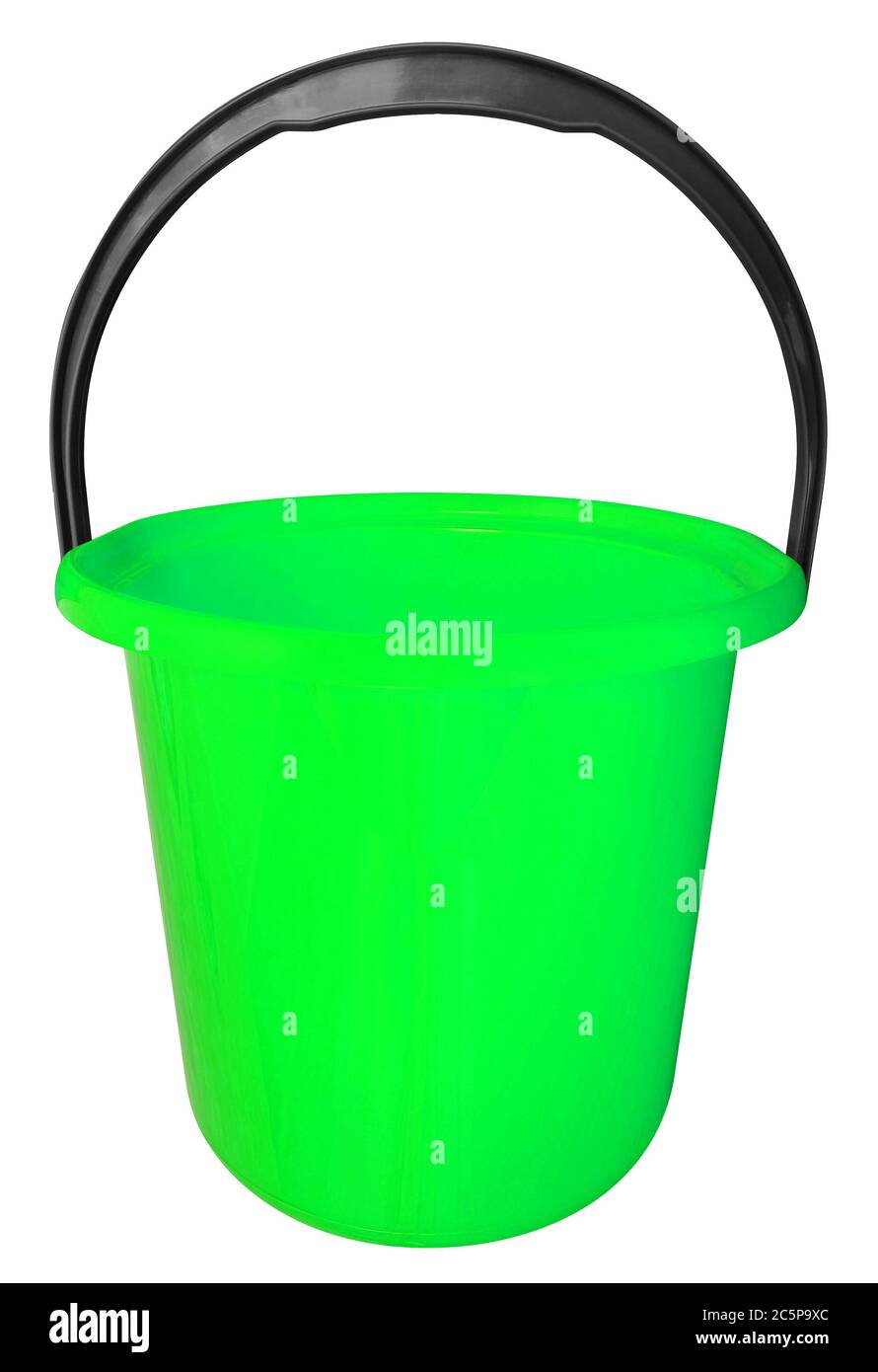 Green plastic bucket isolated on white background with Clipping path