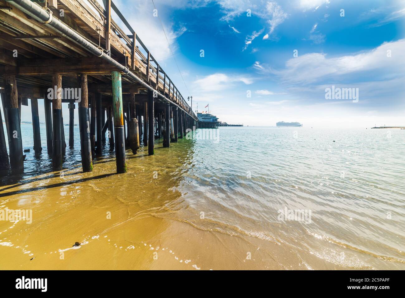 Wooden pier in Stearns wharf in Santa Barbara. Southern California, USA Stock Photo