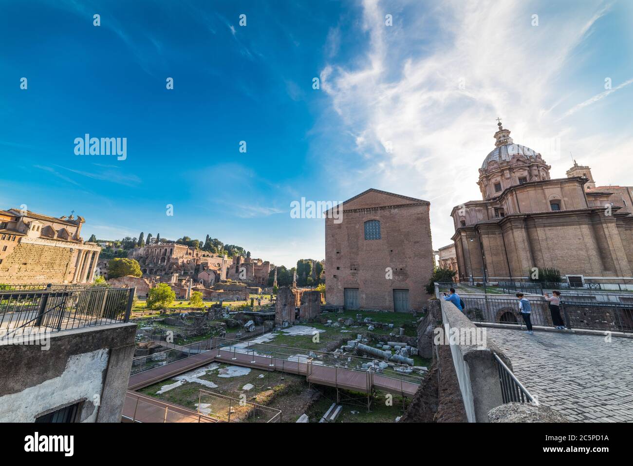 Underneath View Rome World famous Imperial Fora under a cloudy sky at sunset. Rome, Italy ...