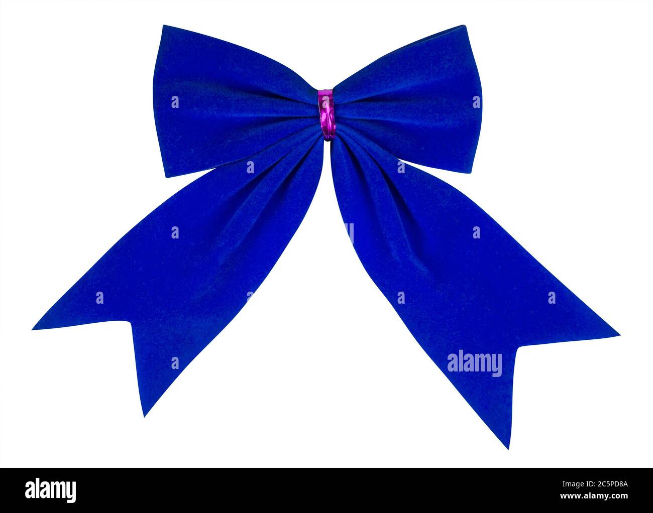 Blue velvet bow isolated on white. Clipping path included Stock Photo
