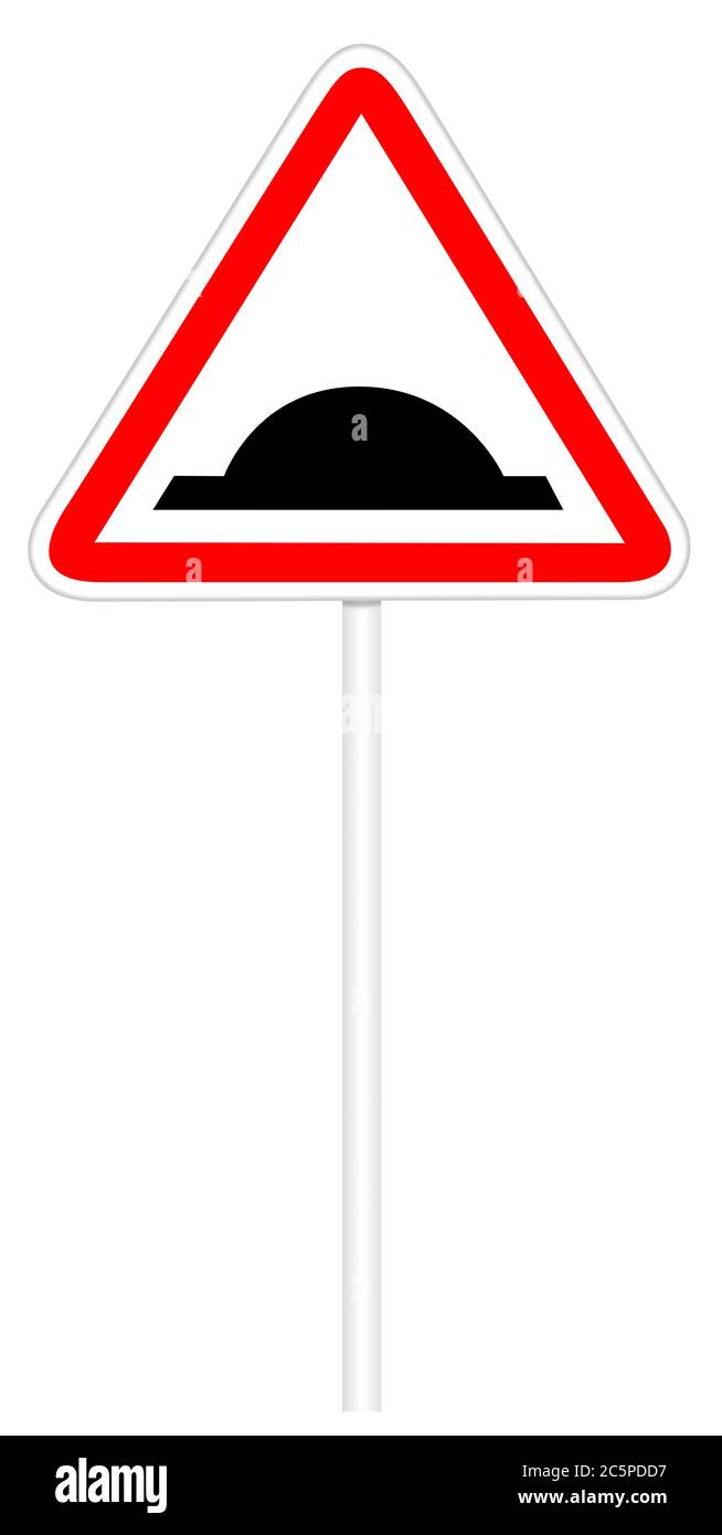 Warning traffic sign isolated on white 3D illustration - Bumps Road Stock Photo