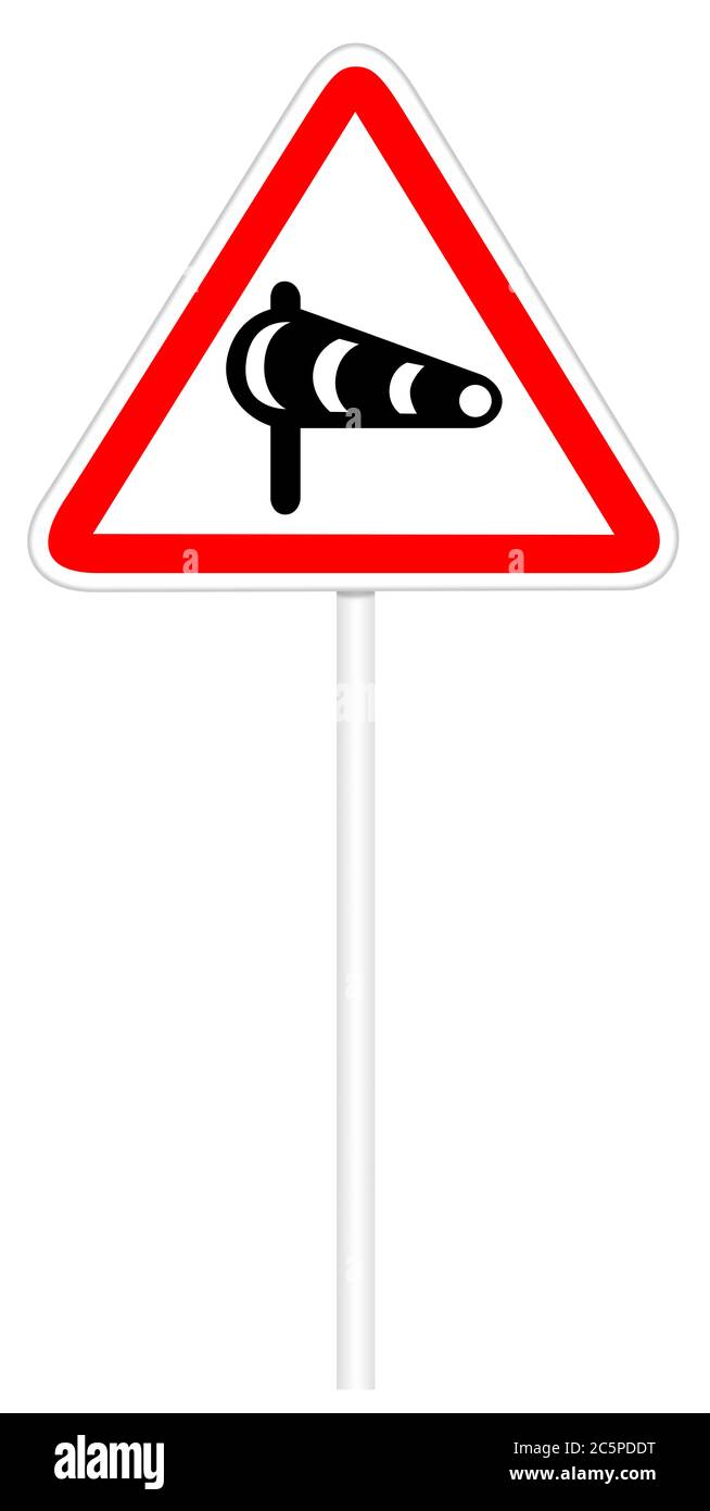 Warning traffic sign isolated on white 3D illustration - Crosswind Stock Photo