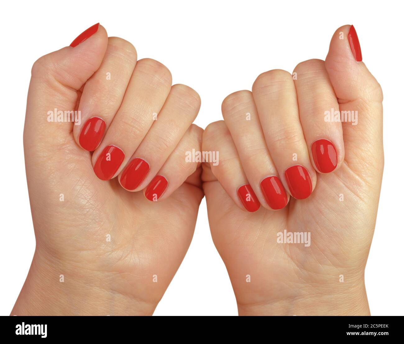 Woman Hands With Red Nails Isolated On White Clipping Path Included Stock Photo Alamy