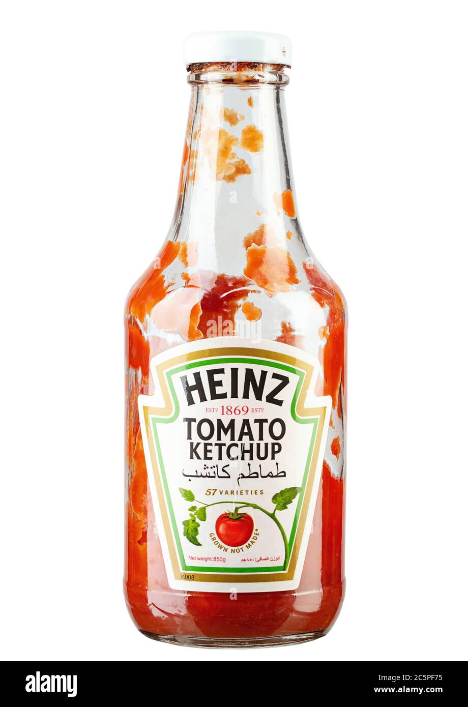 Ukraine, Kyiv - June 02. 2020:  Bottle of Heinz Ketchup isolated on white background. Used ketchup bottle. File contains clipping path. Stock Photo