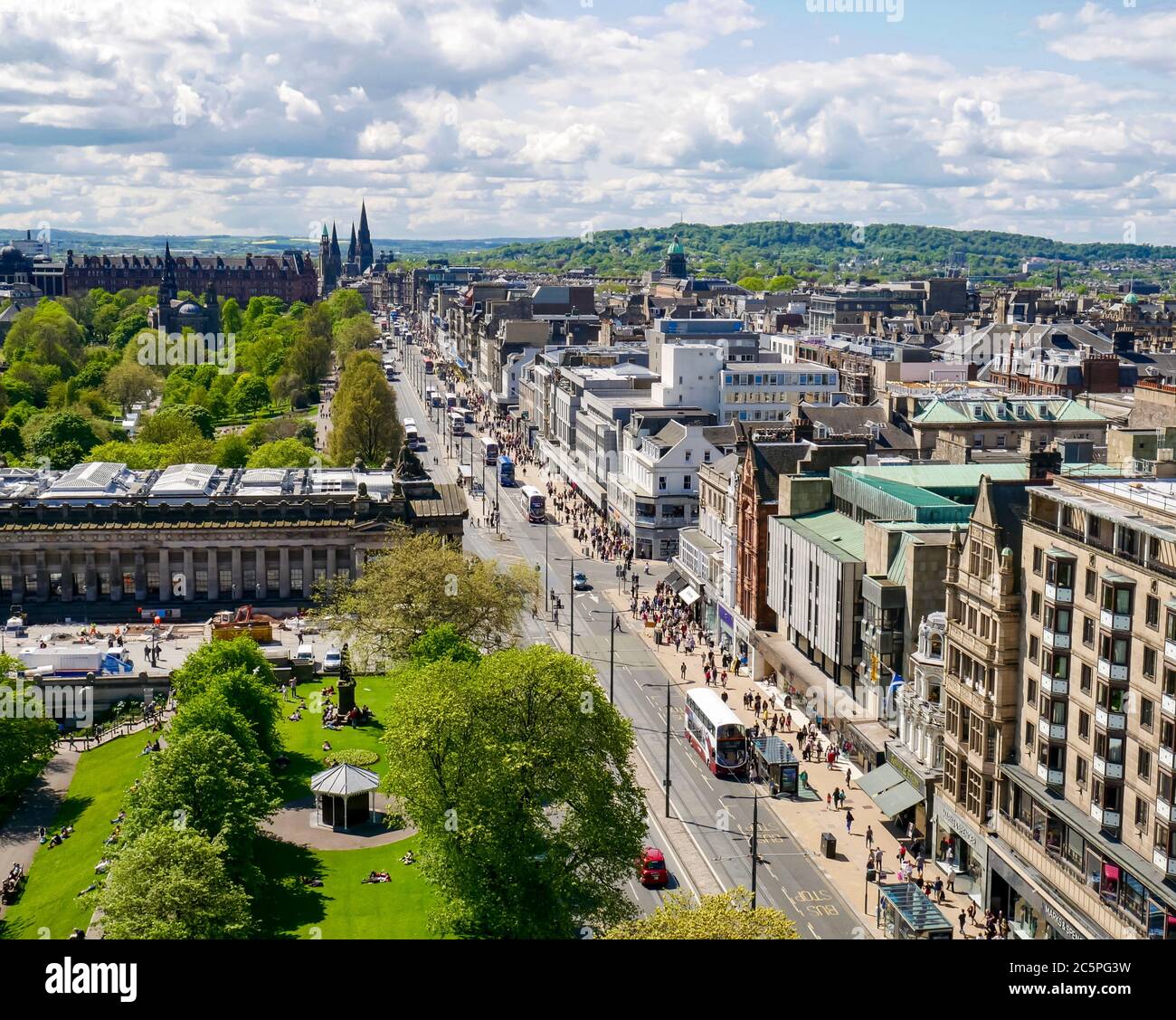 View from above of Edinburgh city centre on sunny day, Scotland, UK Stock Photo