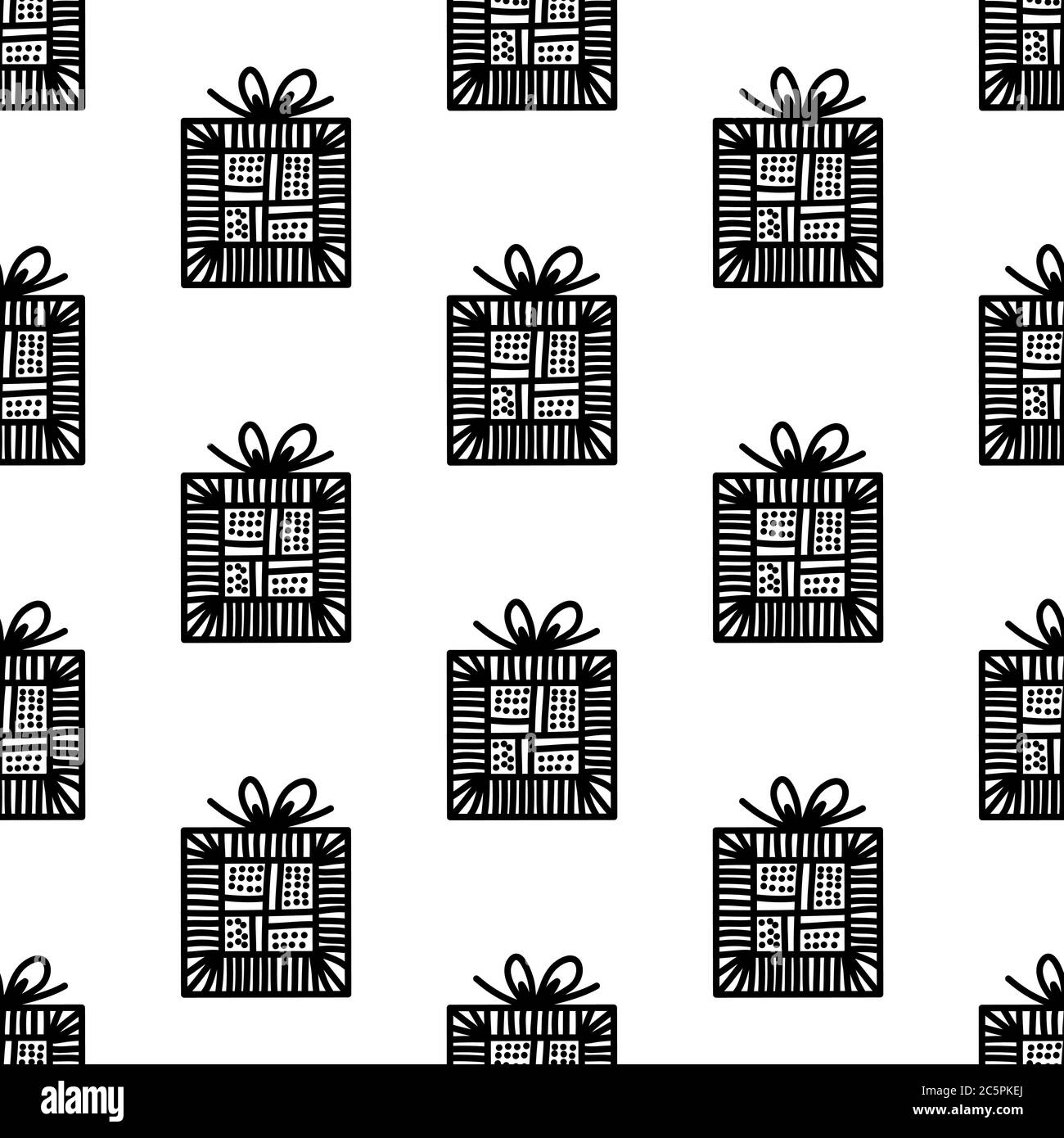 Seamless pattern made from doodle gift boxes with bow. Isolated on ...