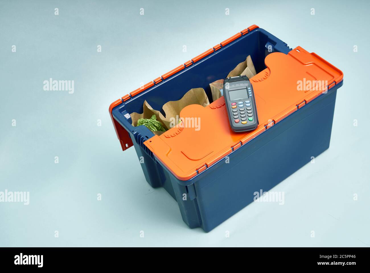 Plastic Box With Products Food Delivery In Platinum Boxes Safe Delivery Storage Of Fragile Goods Stock Photo Alamy