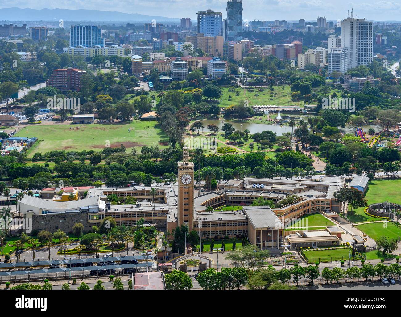 Kenya Parliament Buildings viewed from the top of the KICC tower, Nairobi, Kenya, East Africa Stock Photo