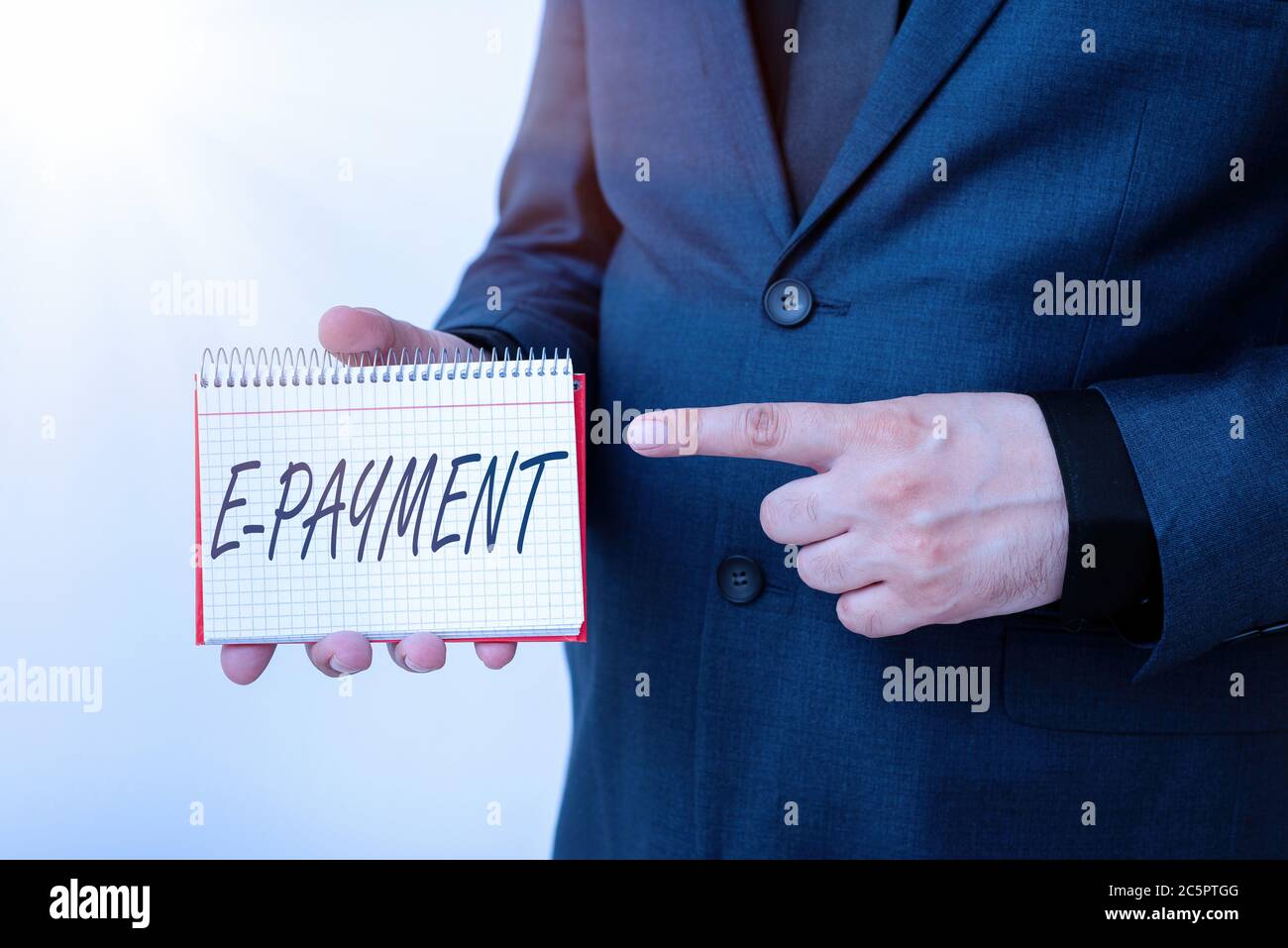 Handwriting text E payment. Conceptual photo simply defined as online payment of the goods or services Model displaying different empty color notepad Stock Photo