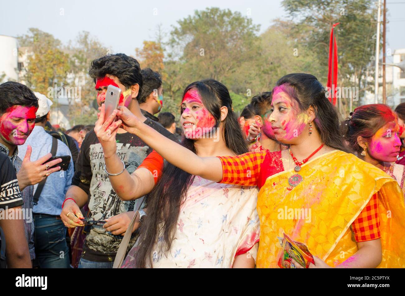 holi festival celebraion at rabindra bharati university campus kolkata Stock Photo