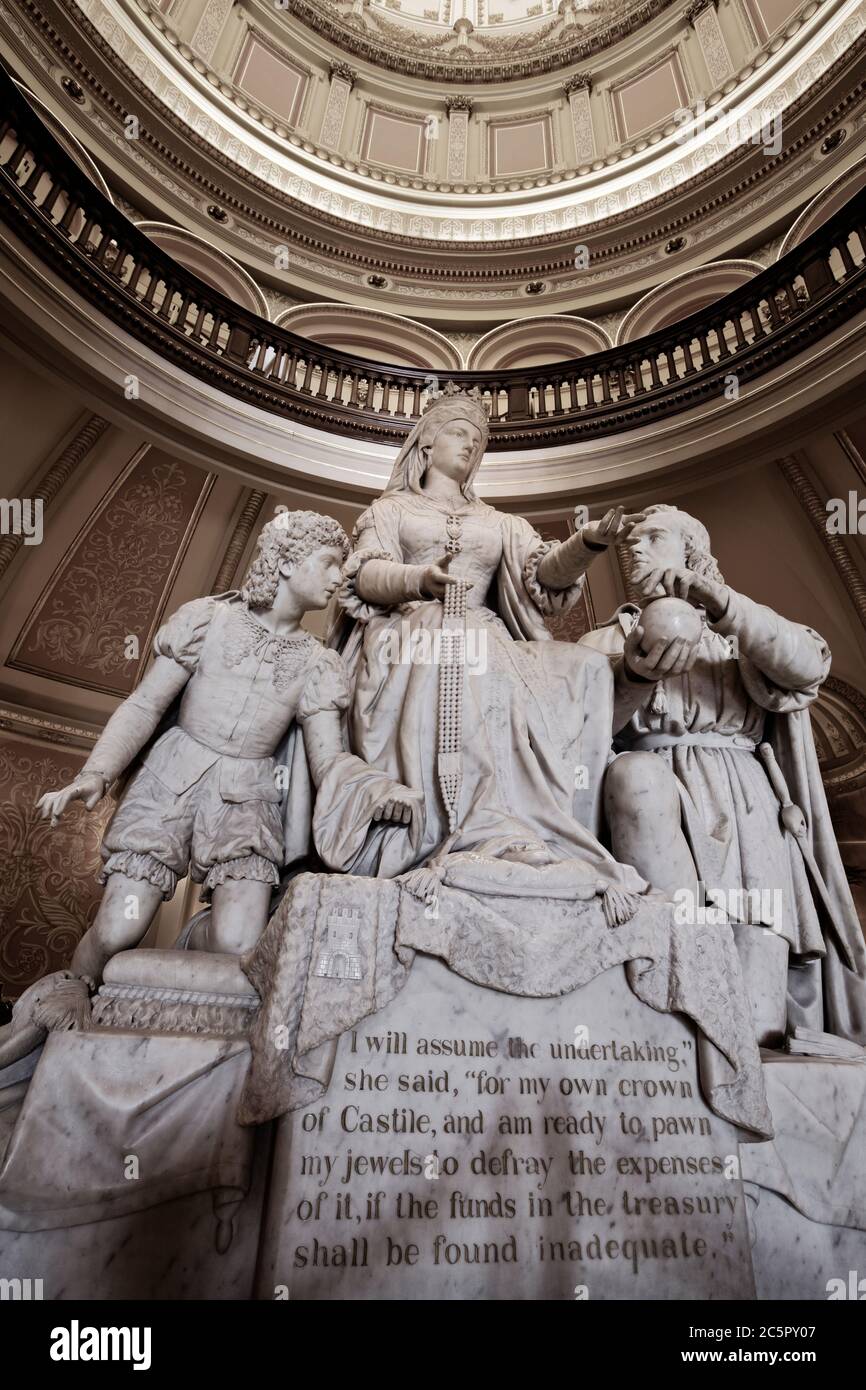 Statue of Queen Isabella & Columbus in the Rotunda of the State Capitol