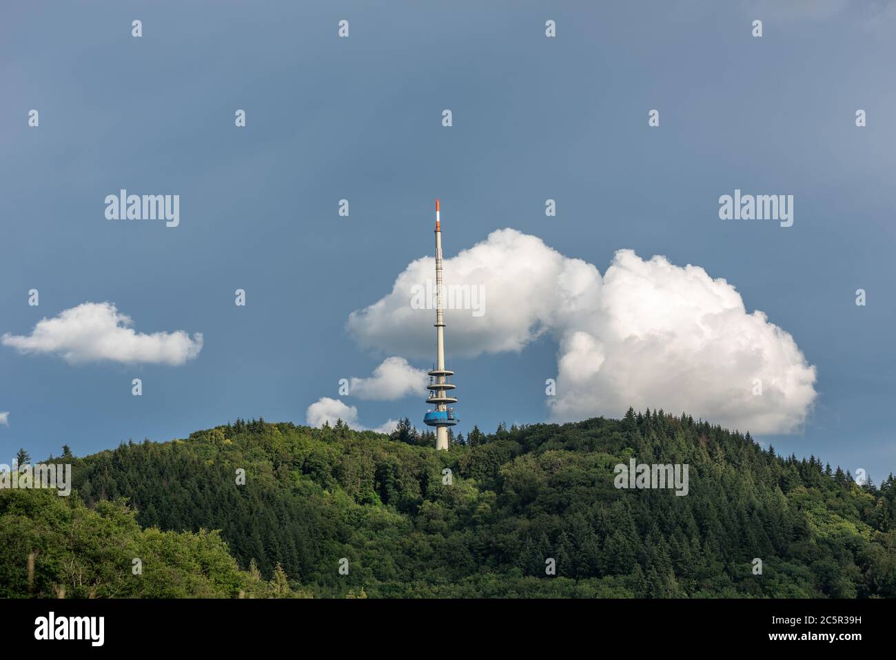 Telecommunication tower on an extinct volcano in the Kaiserstuhl range in Germany Stock Photo