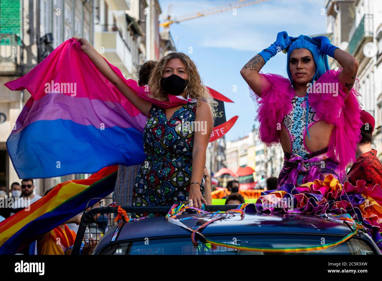 Participants pose for a photo during the parade day.A group of people  marched on the streets of Porto in Portugal to celebrate the 15th Pride  Parade Stock Photo - Alamy