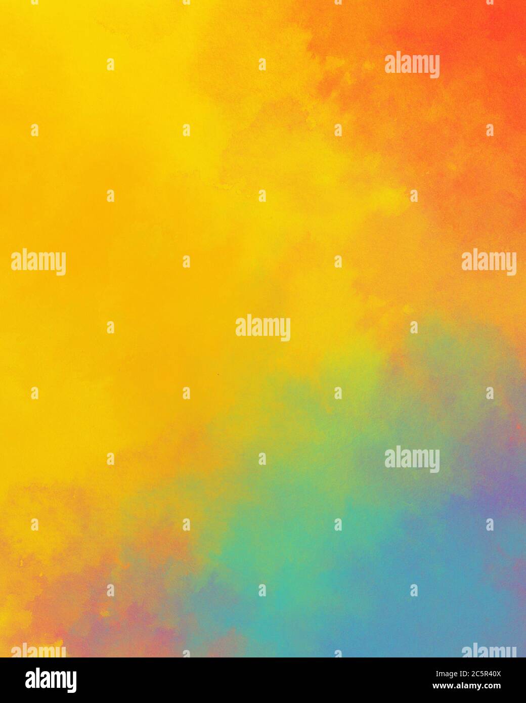 Watercolor background in colorful yellow blue red and orange colors, rainbow color background design with bright abstract color splash border, Easter Stock Photo