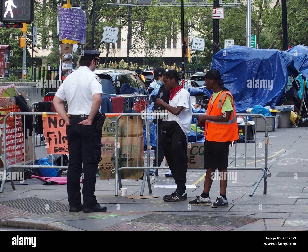 July 3, 2020, New York, New York, USA: Occupy City Hall protestors deface buildings barricade themselves in City Hall Park 7/4/2020 (Credit Image: © Bruce Cotler/ZUMA Wire) Stock Photo