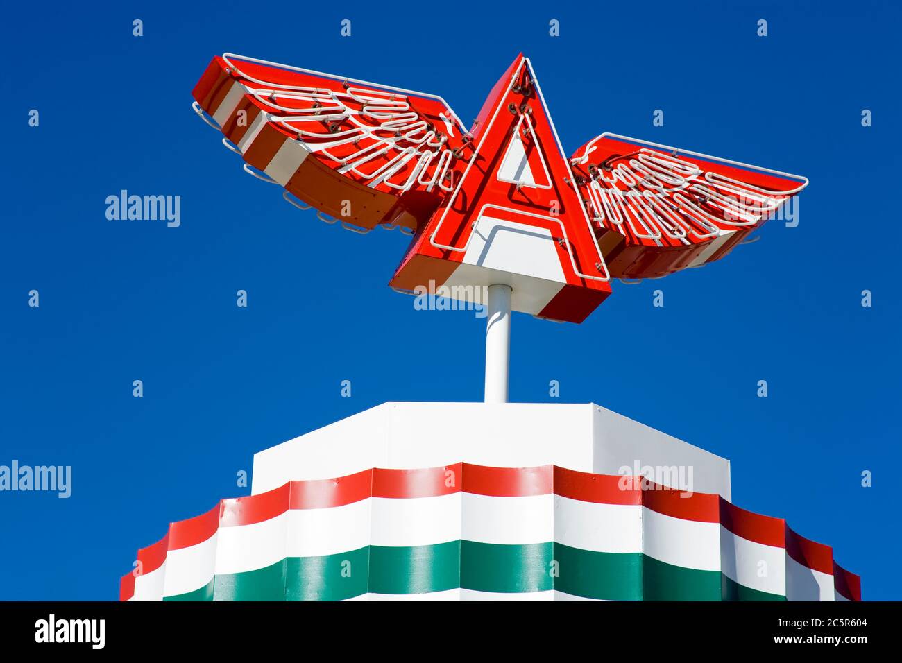 Historic Flying A Gas Station in Truckee, California, USA Stock Photo