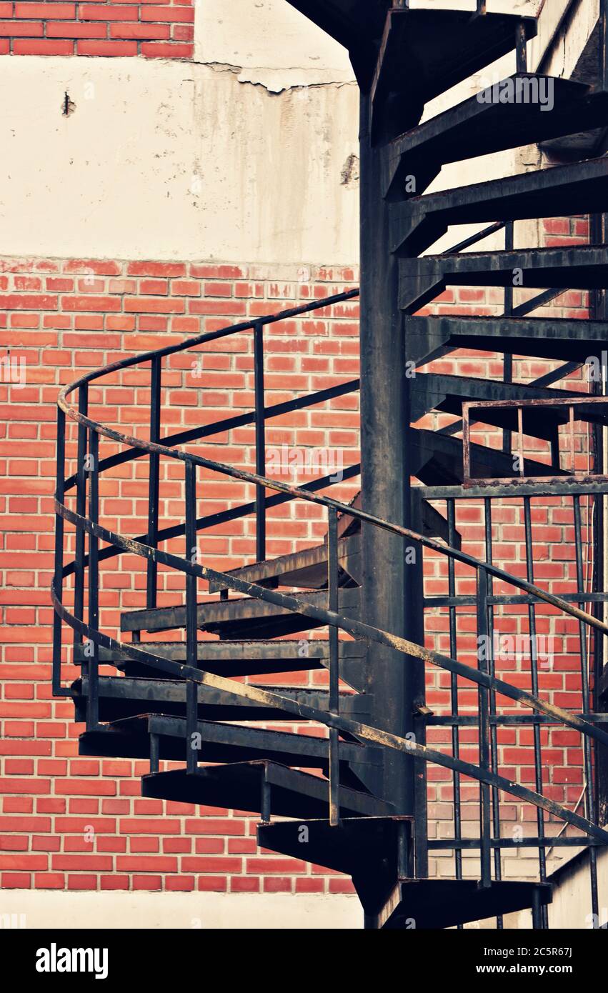 old emergency black metallic stairs Stock Photo