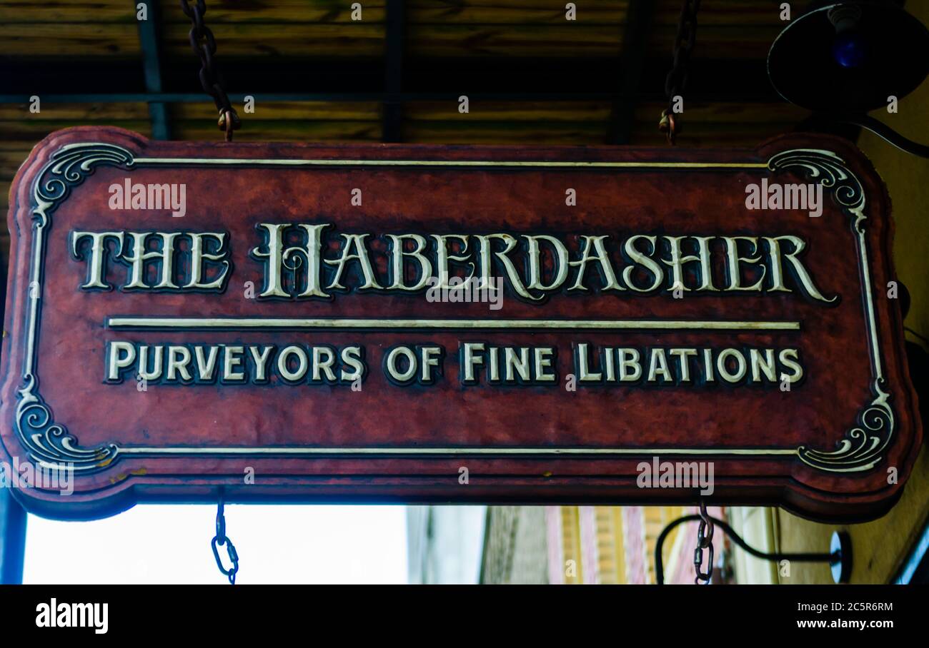 The Haberdasher bar sign is pictured, July 3, 2020, in Mobile, Alabama. The speakeasy is one of many bars on Dauphin Street. (Photo by Carmen K. Sisso Stock Photo