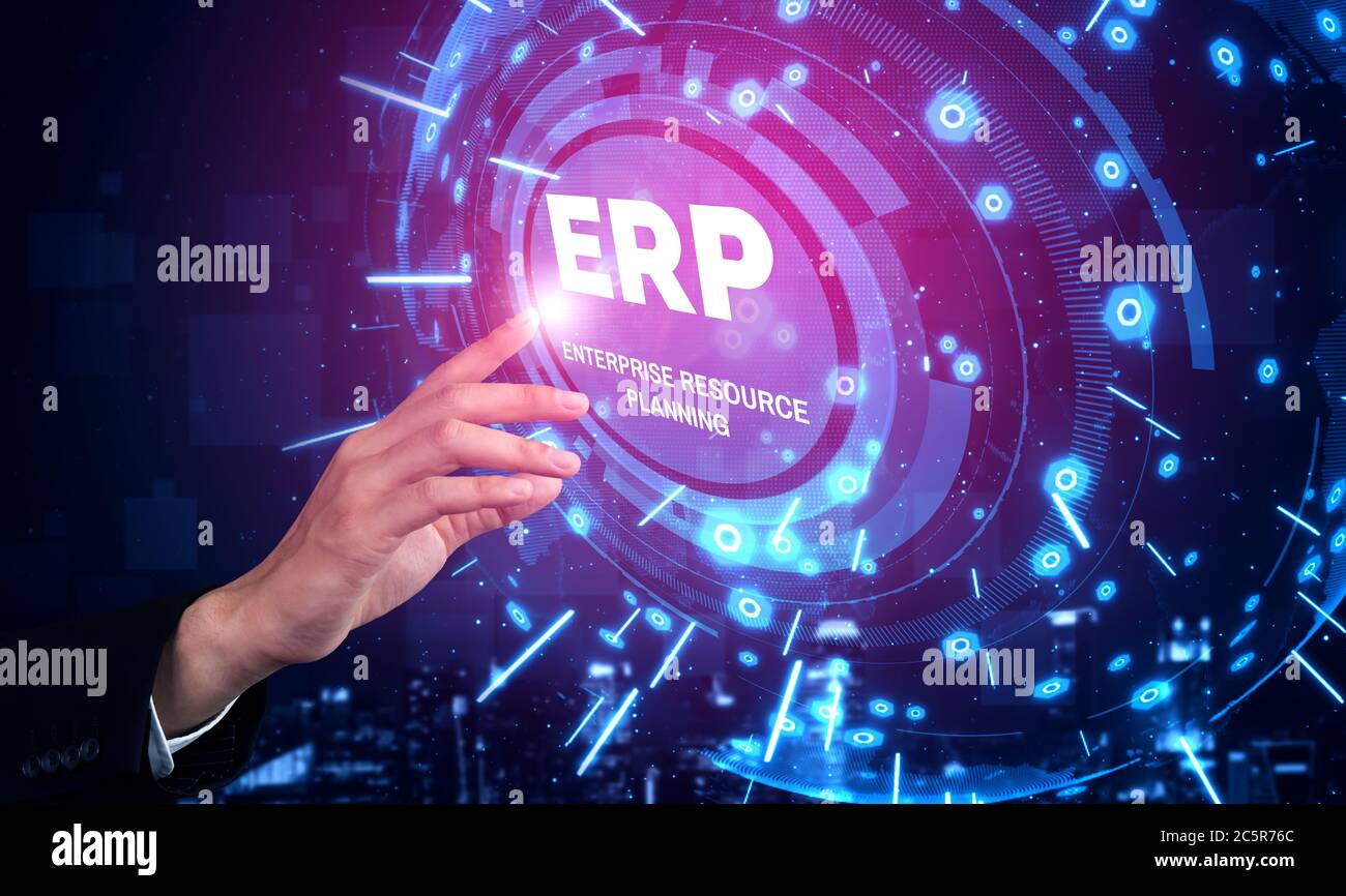 Enterprise Resource Management ERP software system for business resources plan Stock Photo
